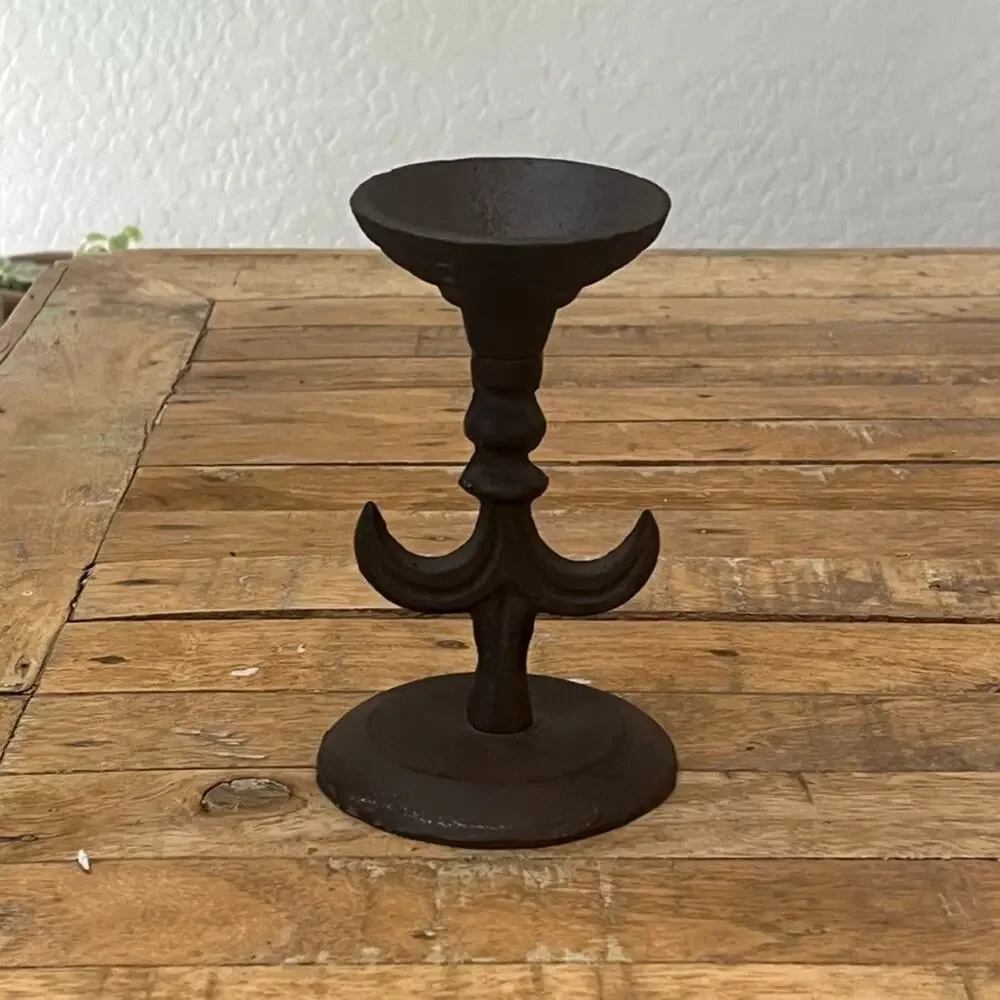 Rustic Cast Iron Brown Candle Holder 6